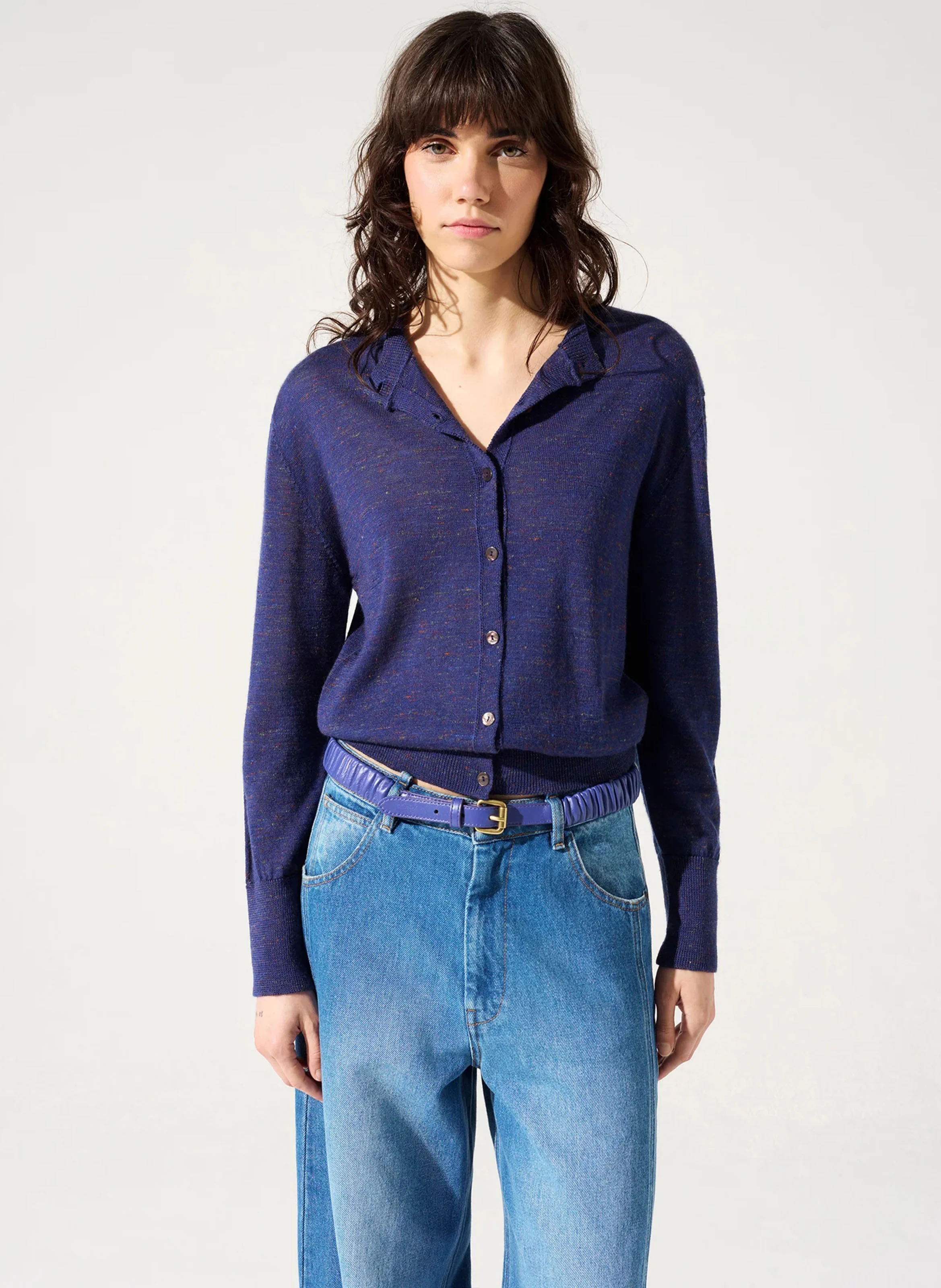 BILLIE - Cardigan col rond en laine mélangée | Bleu