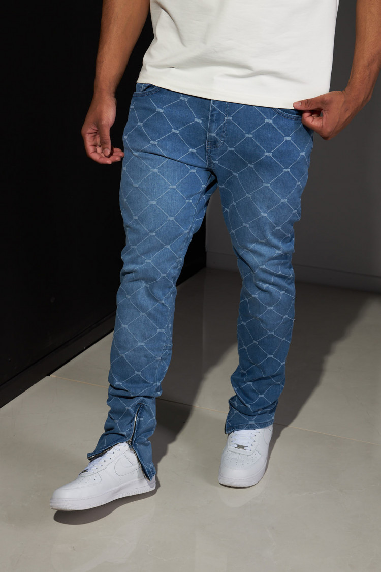 Jean bleu clair à motifs losange