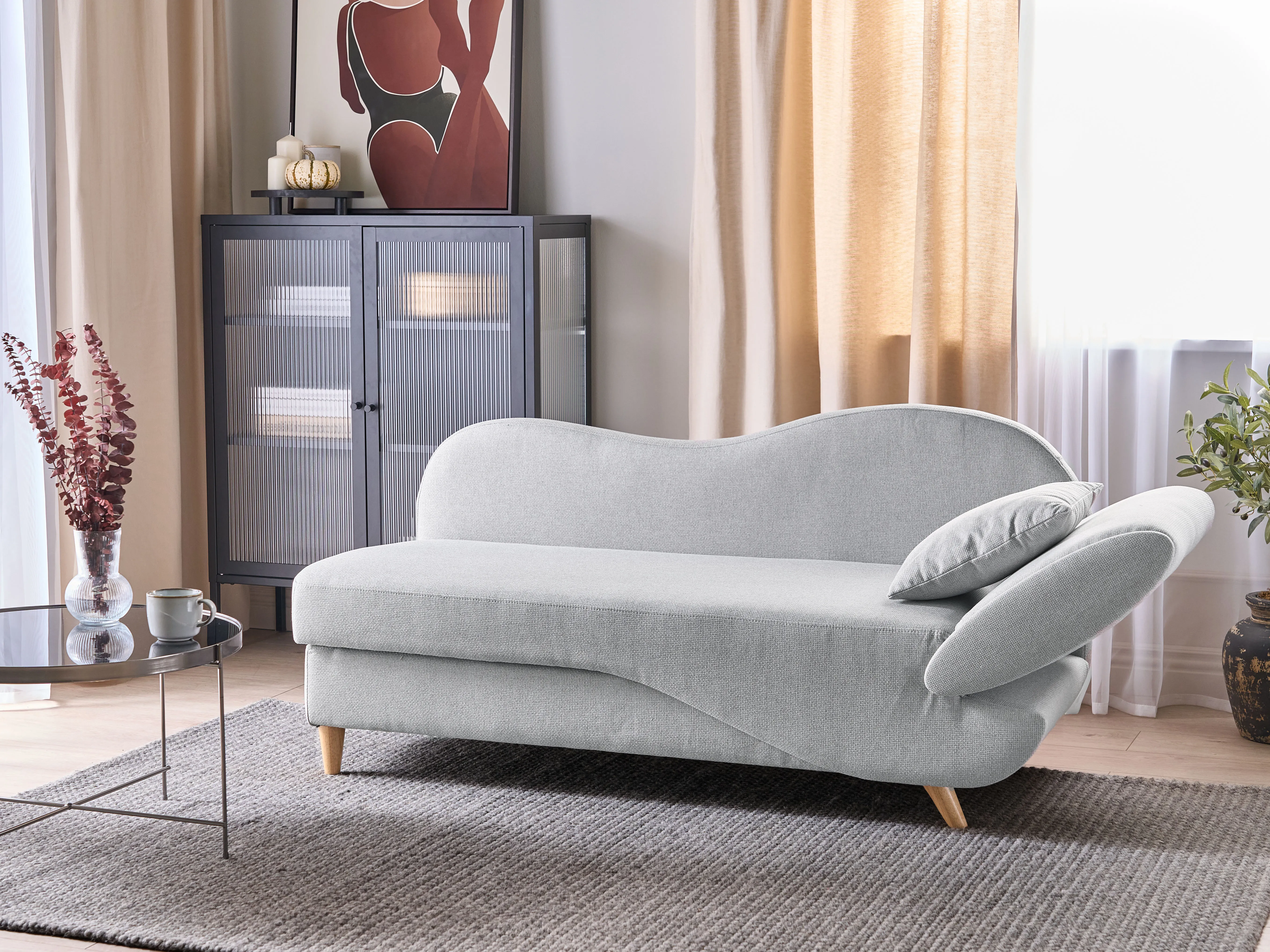 Rechtszijdige chaise longue MERI Kunstlinnen Lichtgrijs met opbergruimte