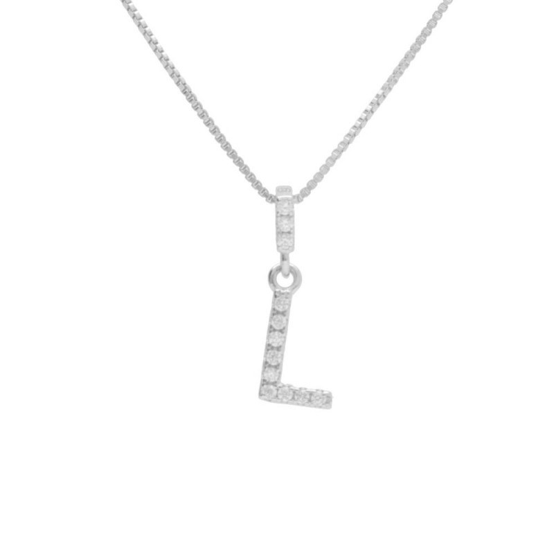 Collier Argent 925/000 Rhodié - Initiale Lettre L Pavée de Zirconiums