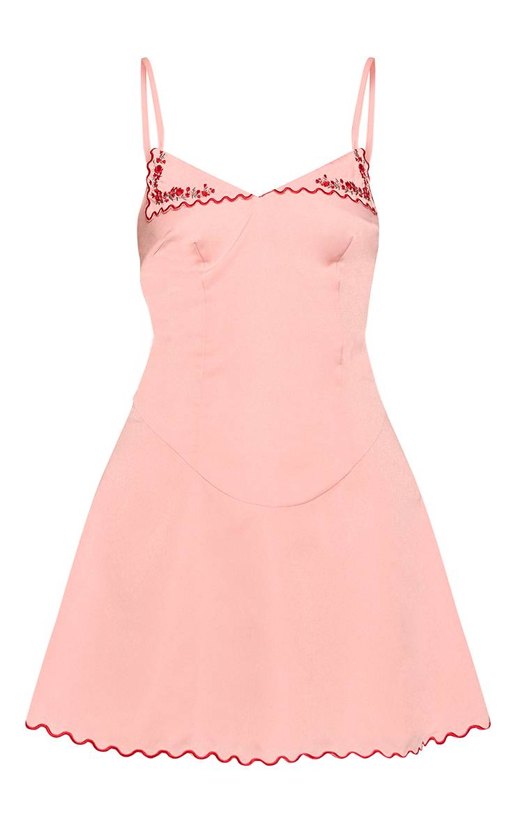 Rose Bébé Robe Droite À Bretelles Avec Détails Brodés