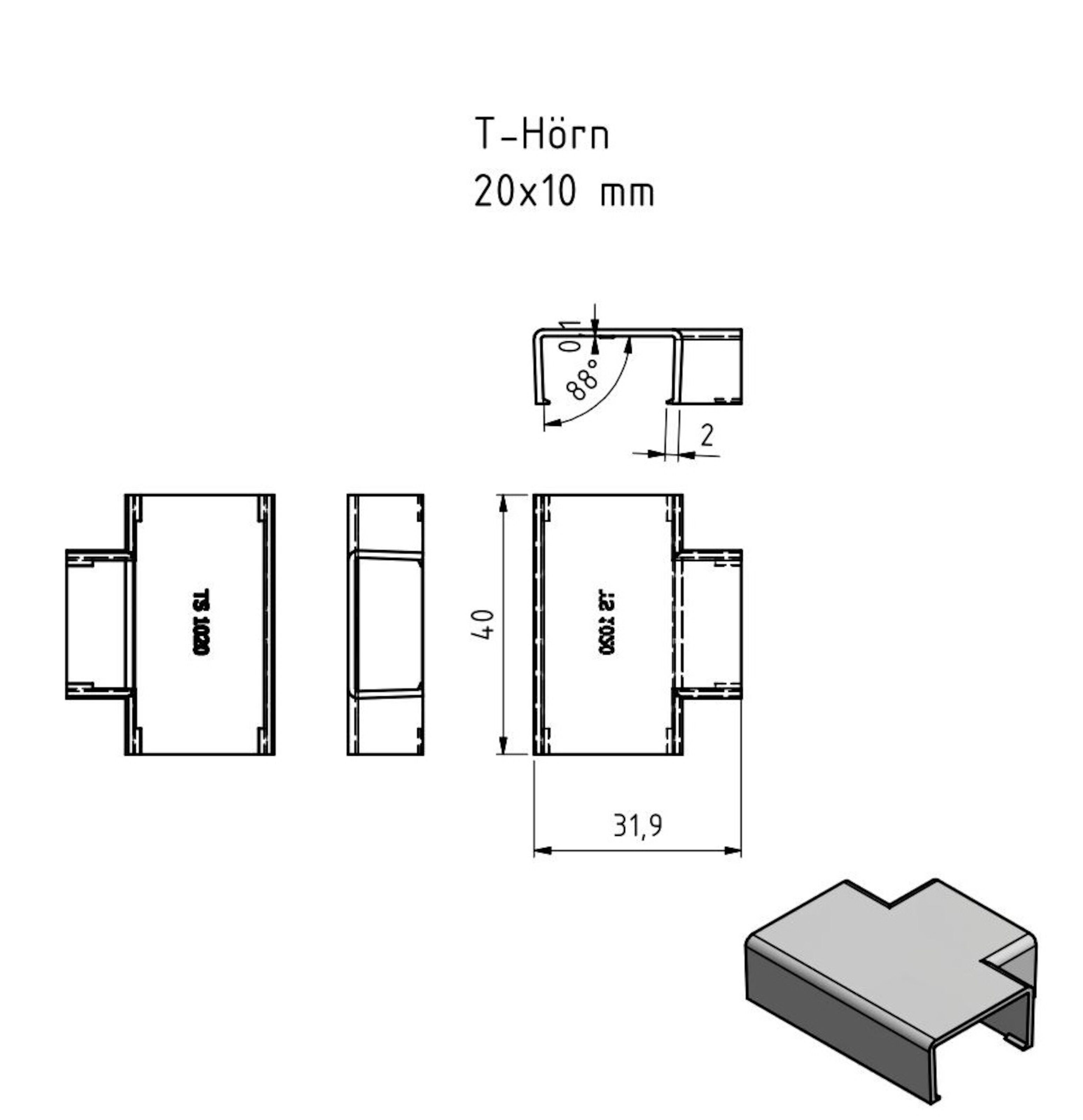 T-kobling for kabelkanal 20x10 mm