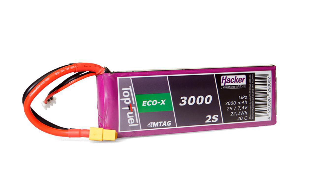 RC-Akku LiPo 3000 mAh 7.4 V 20C TopFuel ECO-X MTAG2S LiPo-Akku für Flugmodelle