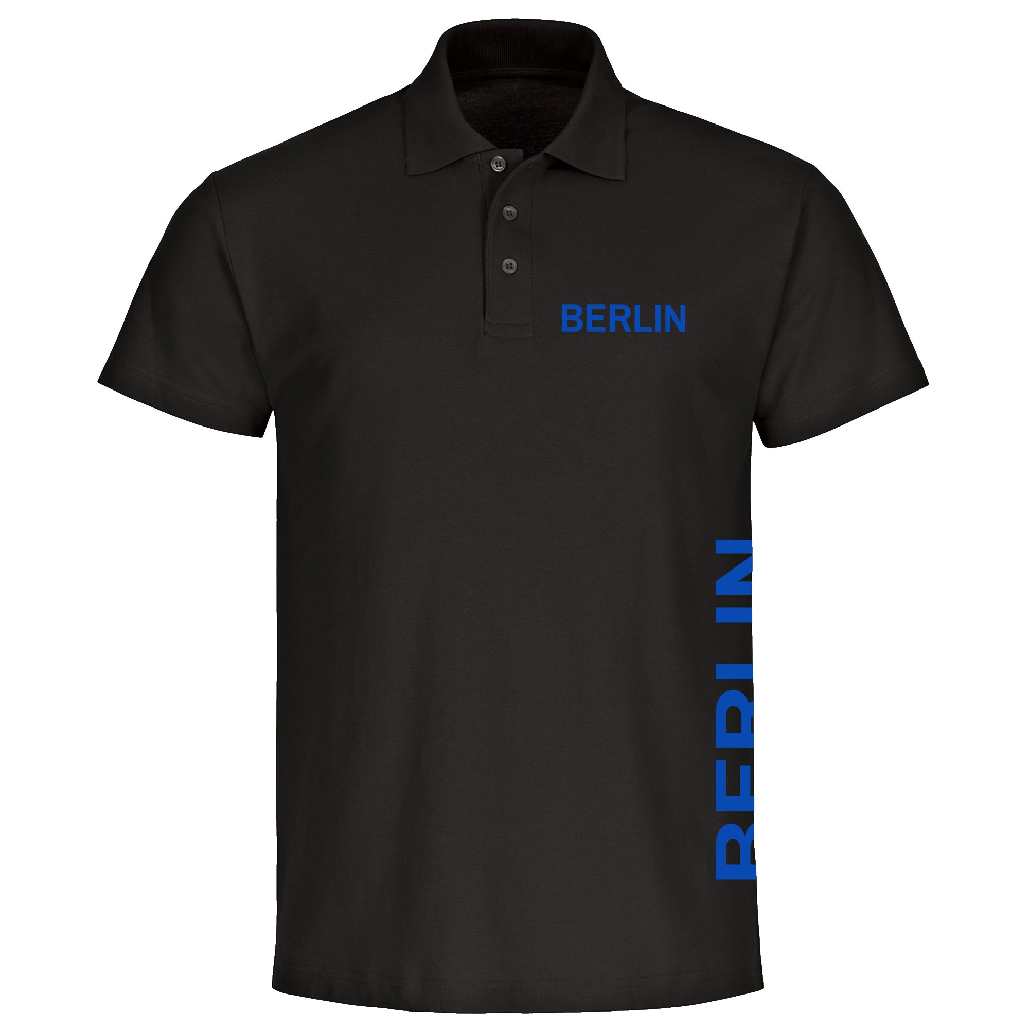 multifanshop® Poloshirt - Berlin blau - Brust & Seite - Druck blau
