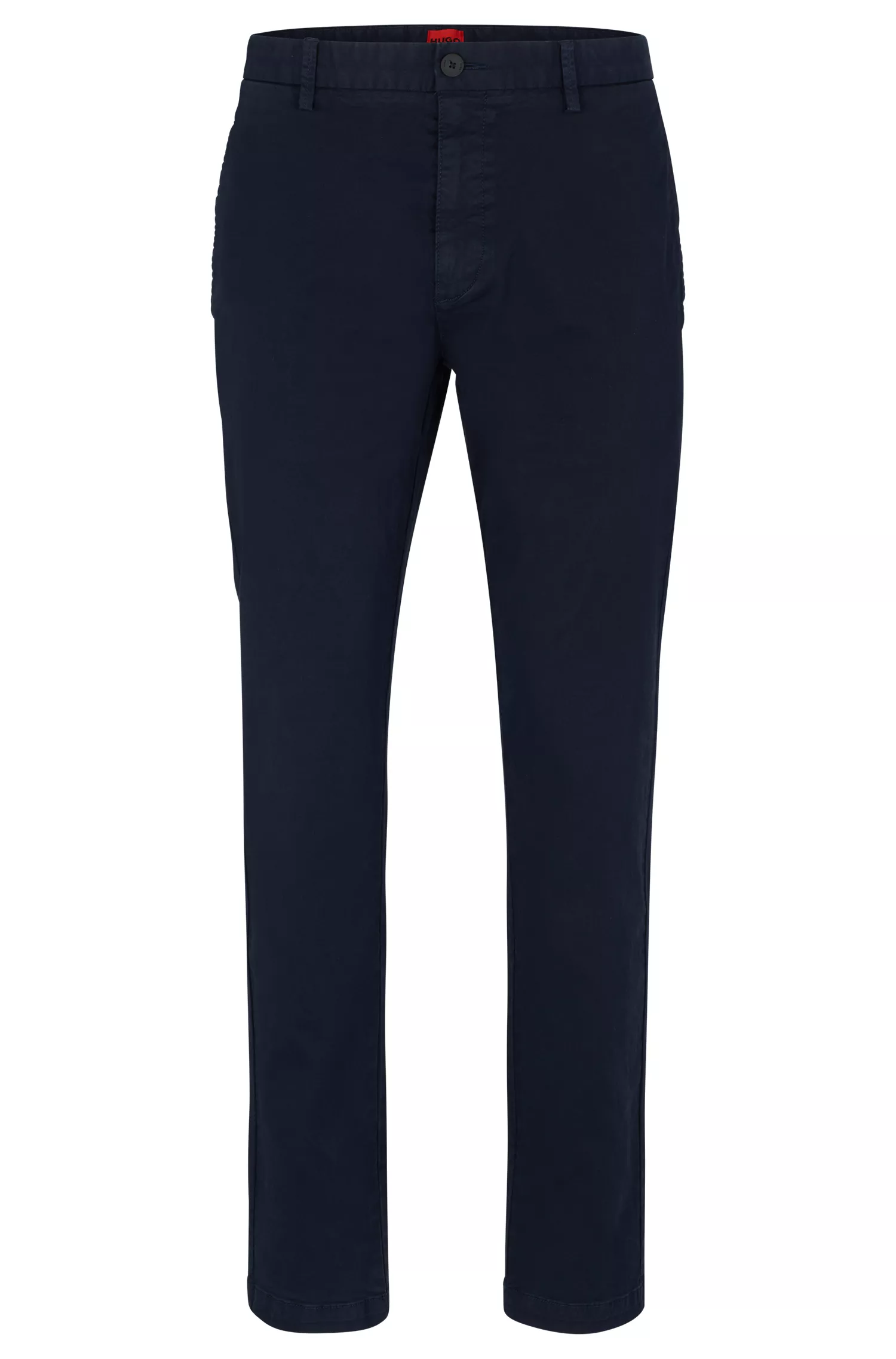 Calça chino HUGO vermelha, corte slim, em gabardine de algodão elástico.