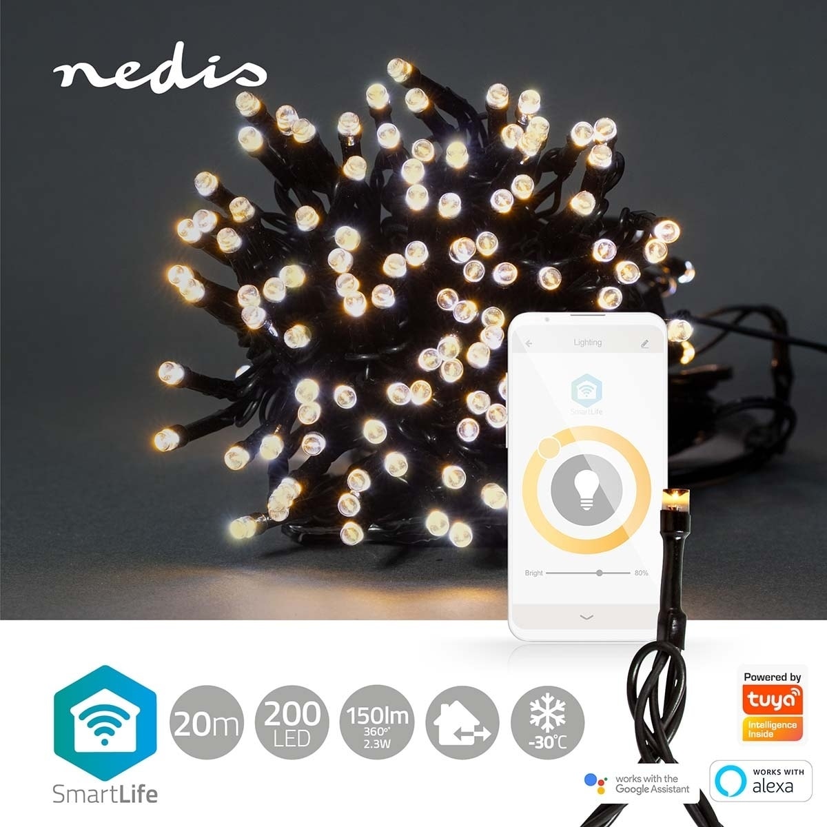Nedis SmartLife Julelys | Streng | Wi-Fi | Varm Hvit | 200 LED s | 20.0 m | Android™ / IOS