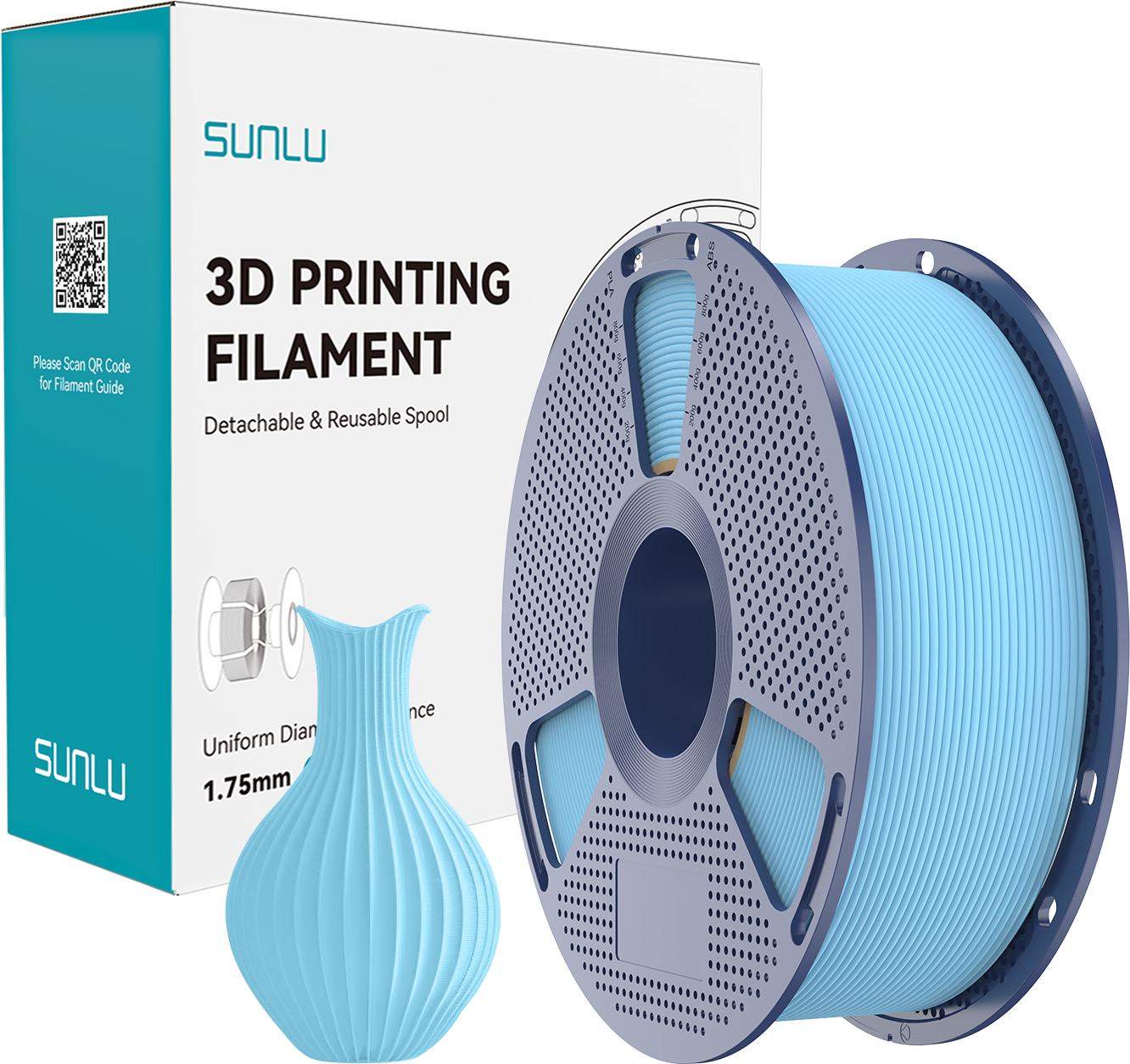 SUNLU  PLA Classic Sky Blue, 1,75 mm / 1000 g    High Speed PLA mit mattem Finish in Sky Blue