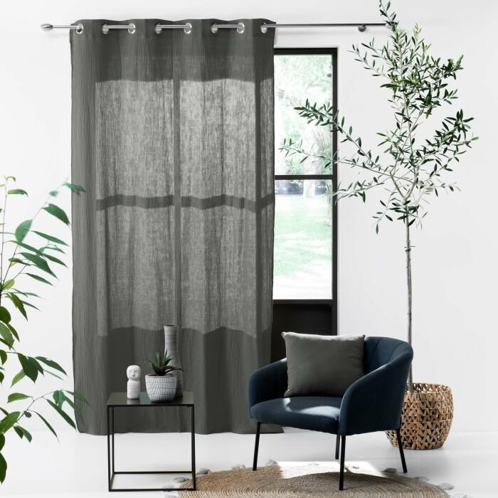 RIDEAU A OEILLETS 135X240CM GAZE DE COTON ANGELIA ANTHRACITE