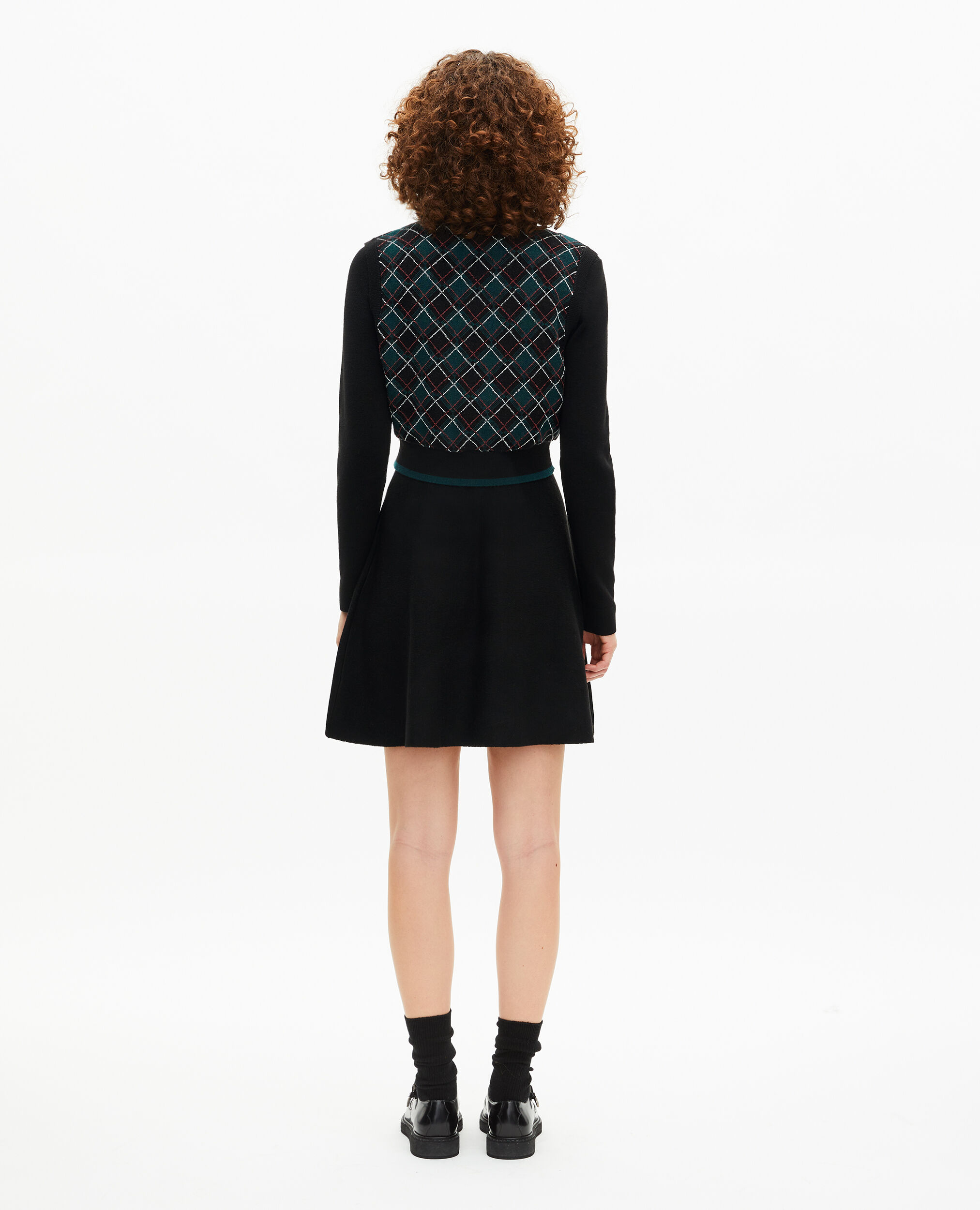 Robe courte en maille à carreaux noire