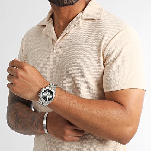 Polo Manches Courtes Texturé Waffle 0227 Beige Clair