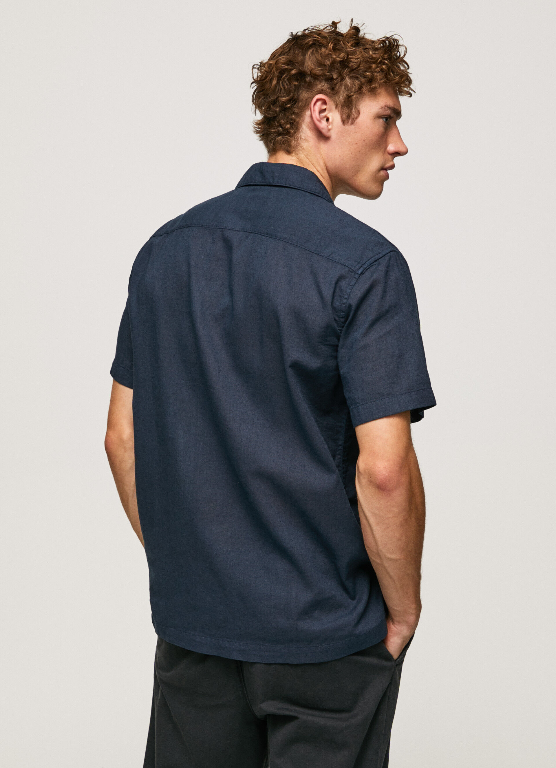 CAMISA DE LINHO DE MANGA CURTA - azul dulwich