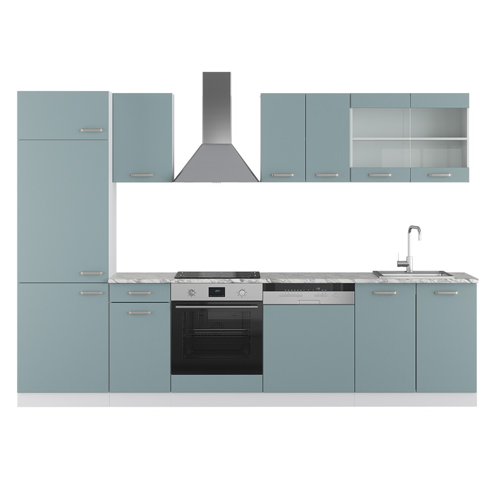 Vicco Küchenzeile R-Line Solid Weiß Blau Grau 300 cm Arbeitsplatte modern Küchenschränke Küchenmöbel
