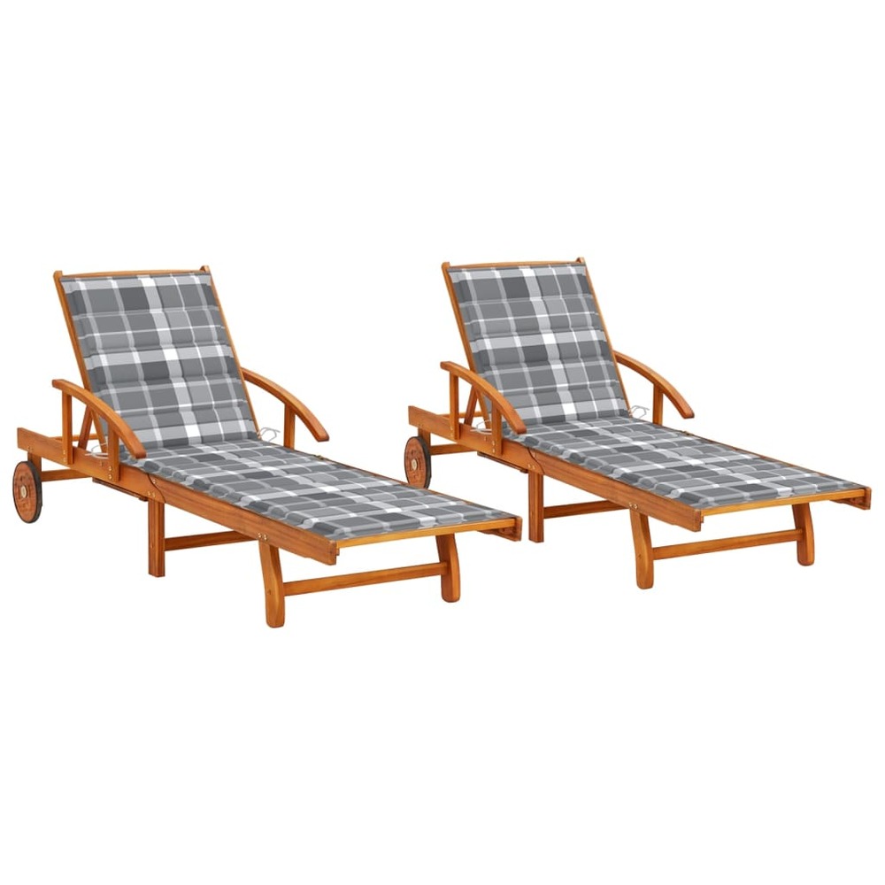 Lot de 2 transats chaise longue bain de soleil lit de jardin terrasse meuble d'extérieur avec coussins bois d'acacia solide 0