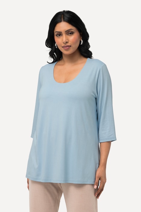 Shirt, tiefer Rundhalsausschnitt, 3/4 Arm