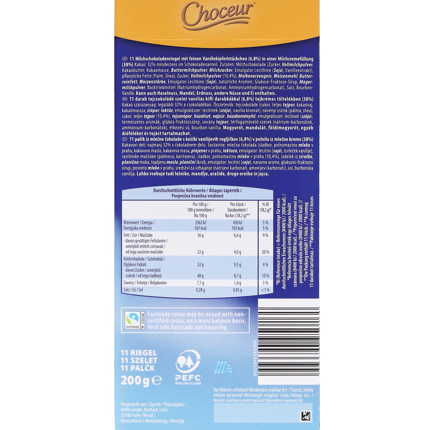 CHOCEUR Winter Schokoriegel, Kipferl 200 g