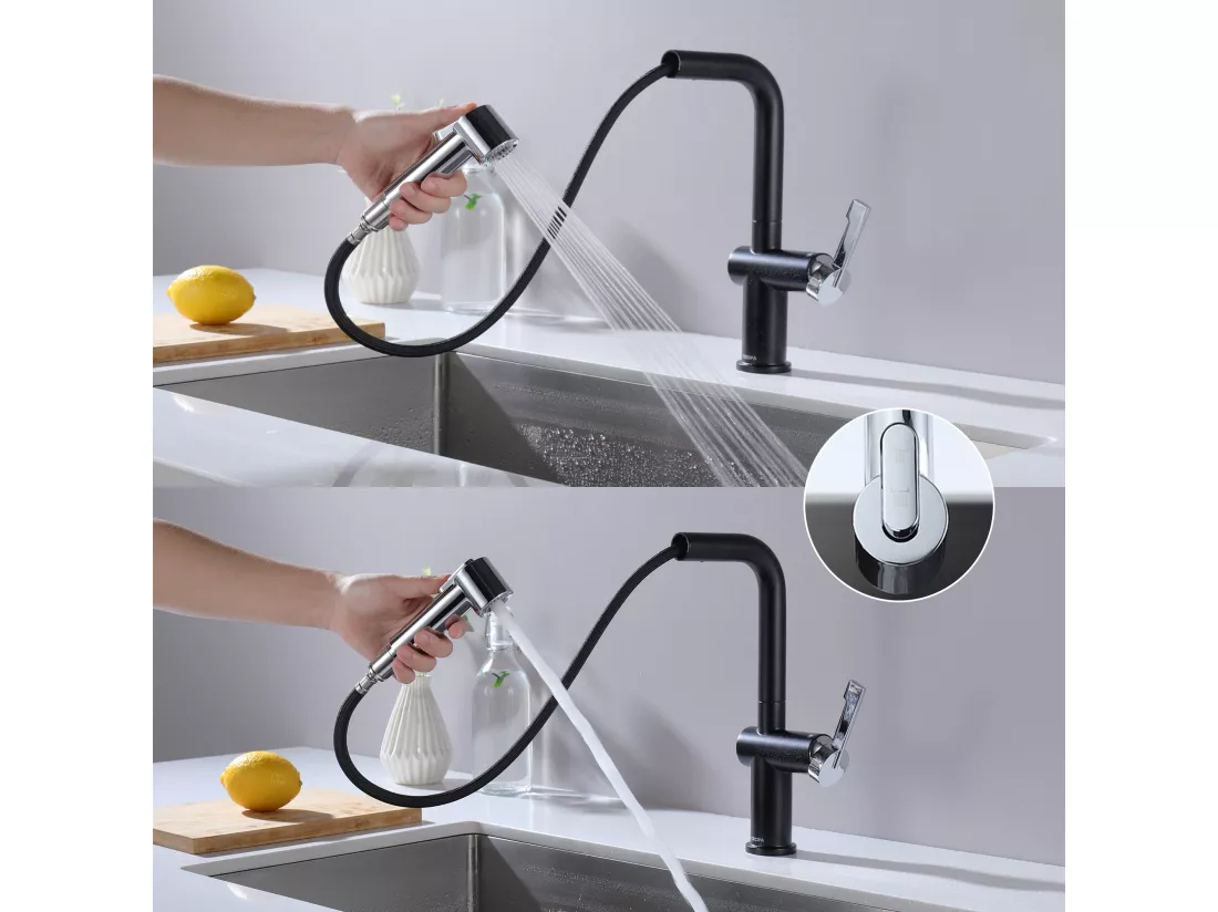 Cecipa max Robinet de Cuisine Noir + Galvanique avec 40 CM Douchette Extractible Mitigeur Cuisine à 2 Jets Eau Froide et Chaude,EU Modèle