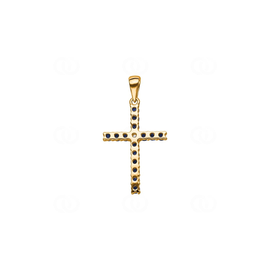 Kreuzanhänger 750/18 K Gelbgold mit Saphiren & Diamant 0.01 ct H/si