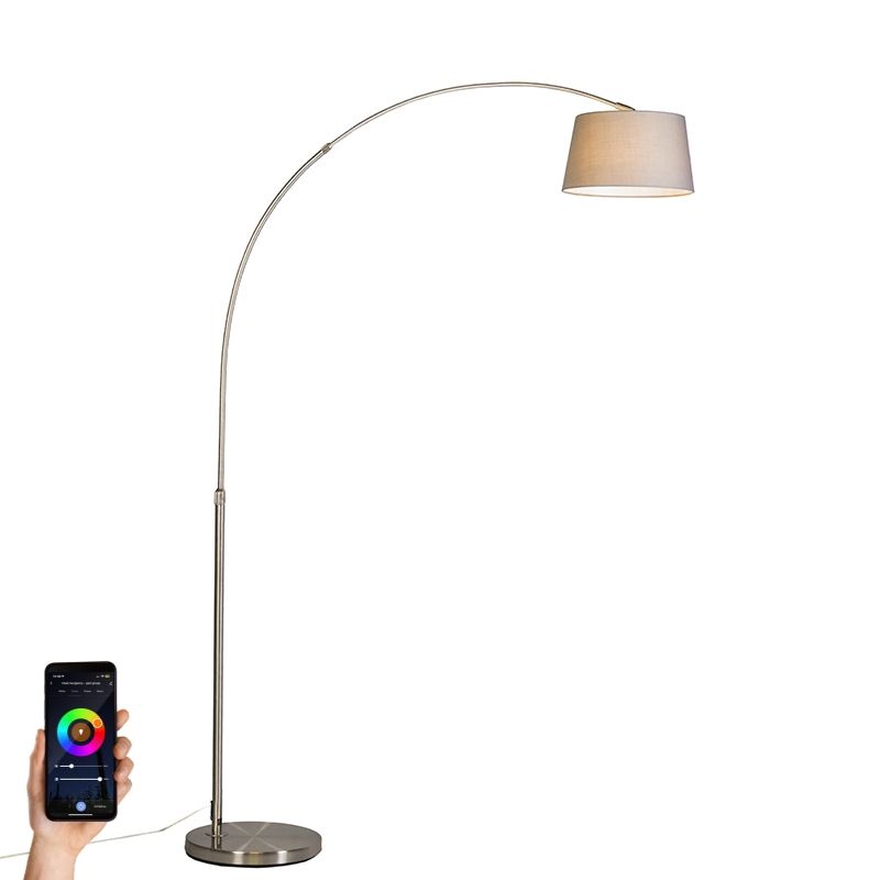 Smart booglamp staal kap grijs incl. WiFi A60 - Arc Basic