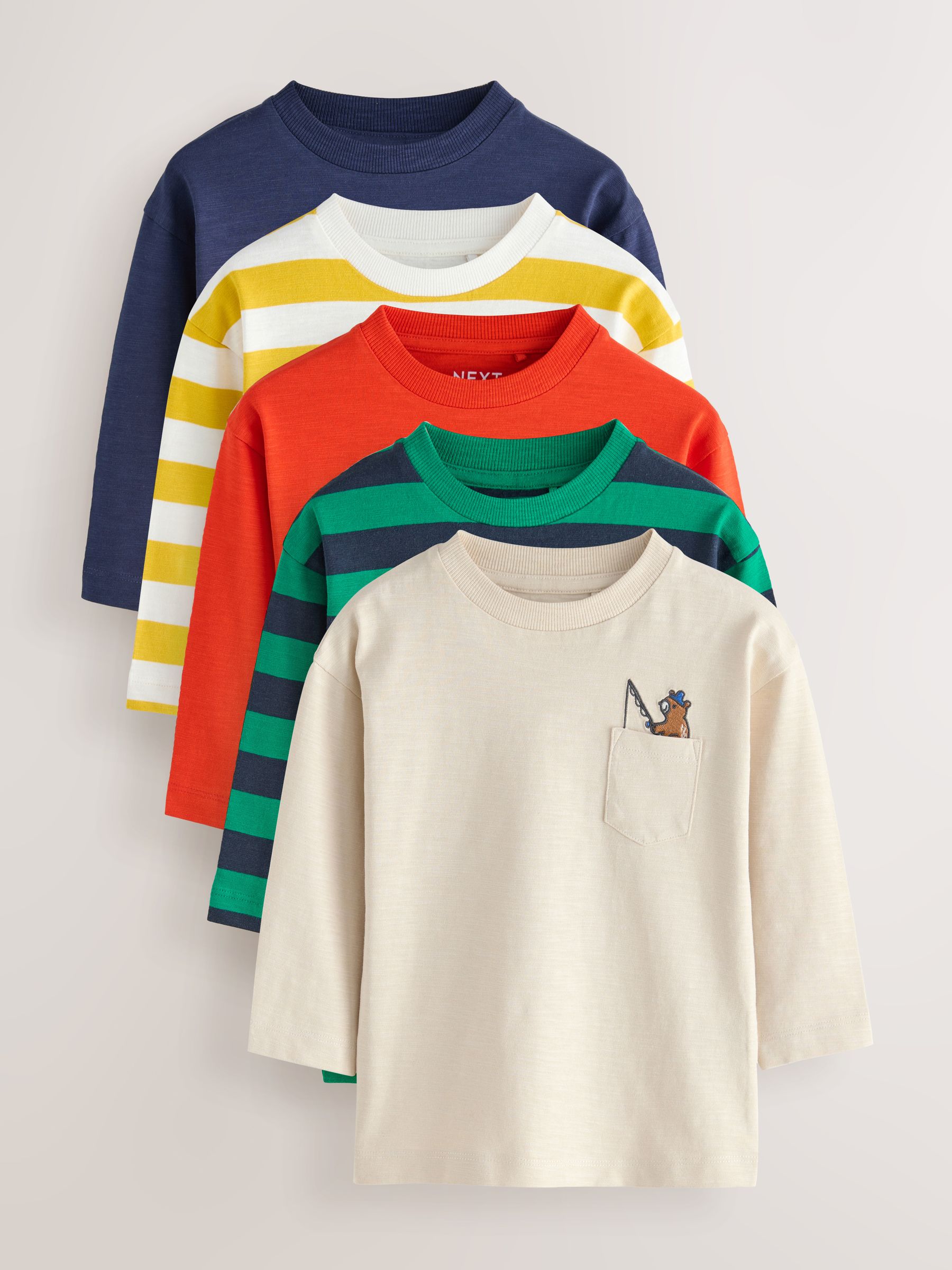 Fleurig met dierenprint - Set van 5 T-shirts met lange mouwen (3 mnd-7 jr)