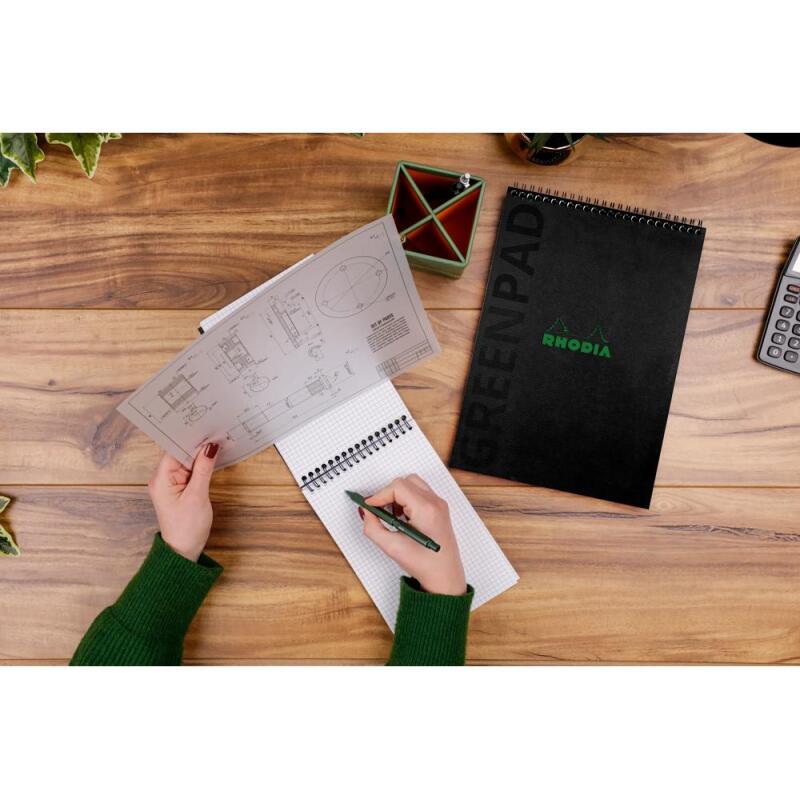 Greenpad bloc à reliure intégrale recyclé et recyclable en carte souple 350 g/m2 - A4+ 22,5x29,7 cm 80 feuillets 5/5 - Papier Clairefontaine recyclé 90 g/m2 - Noir - New - Noir