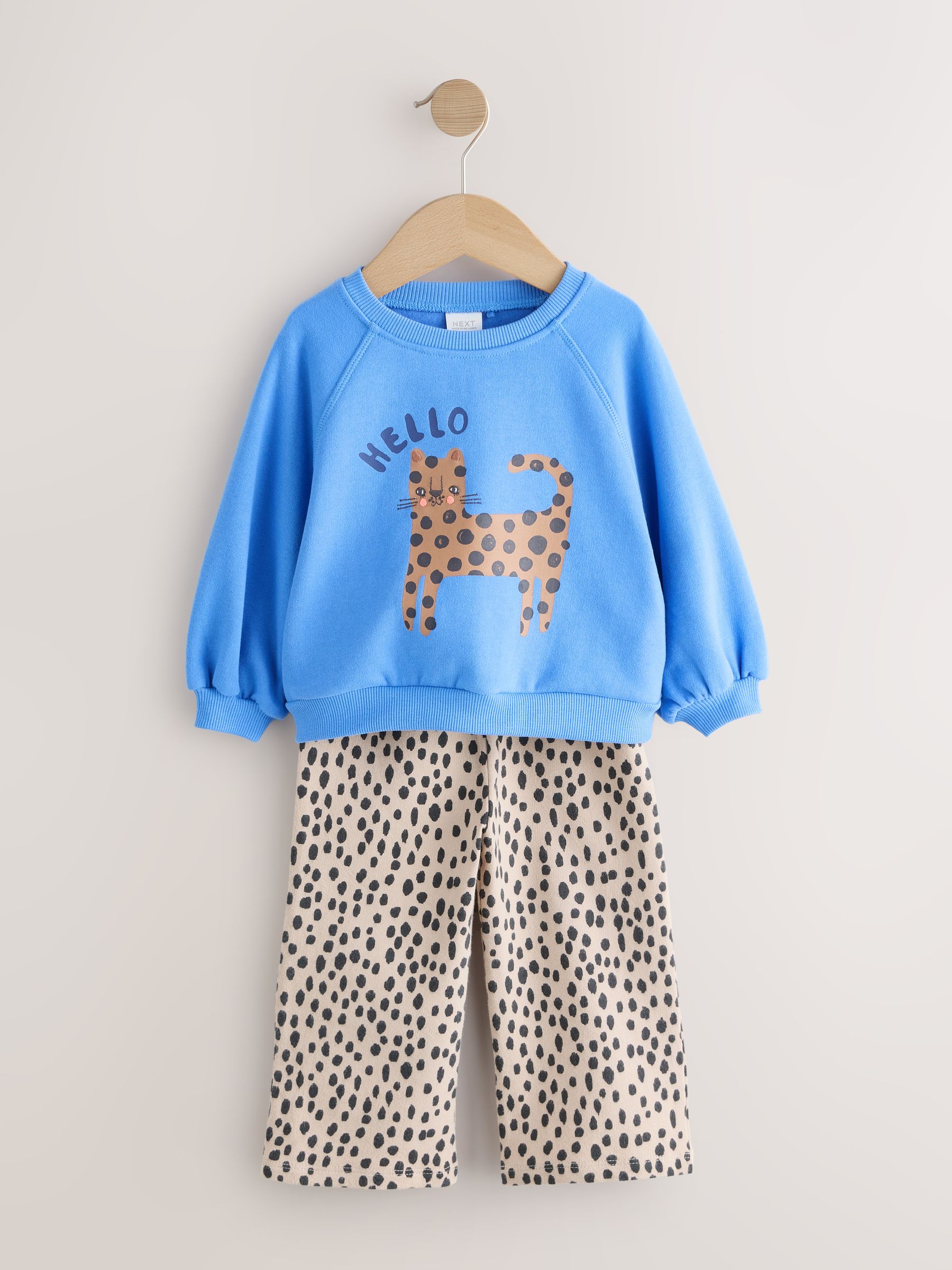 Blauwe dierenprint - Set van sweatshirt en broek met wijde pijpen (3mnd -7jr)
