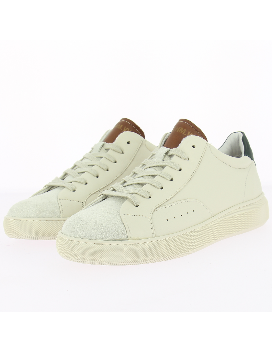 schmoove baskets de ville homme clear sneaker cuir blanc/vert