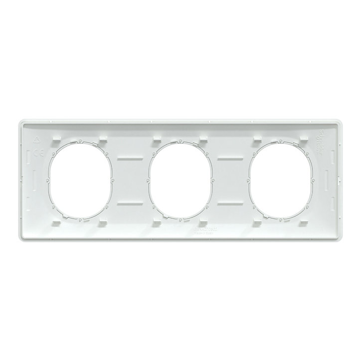 Plaque de finition triple Schneider Electric Ovalis blanc bague argent chromé