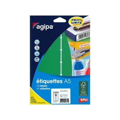 Apli Agipa - Etui A5 - 120 Étiquettes vertes multi-usages - 32 x 70 mm - réf 114351