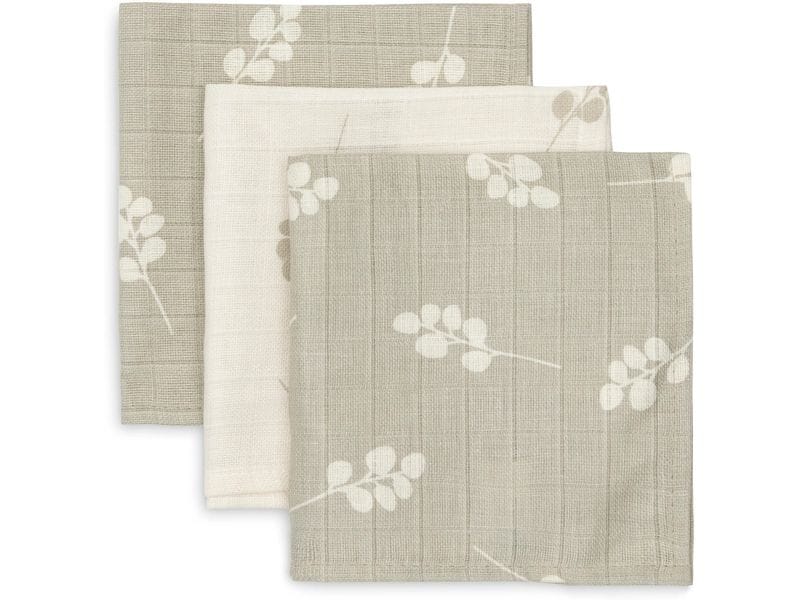 Jollein Mulltuch Nuscheli 3er Set Twig Olive Green 31 x 31 Mehrzweck-Spucktücher aus Musselin