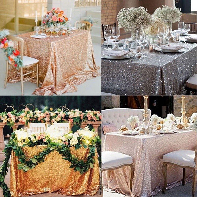 (120x180cm) Glitzer Tischdecke Party Dekoration Pailletten Tisch Tuch - Roségold