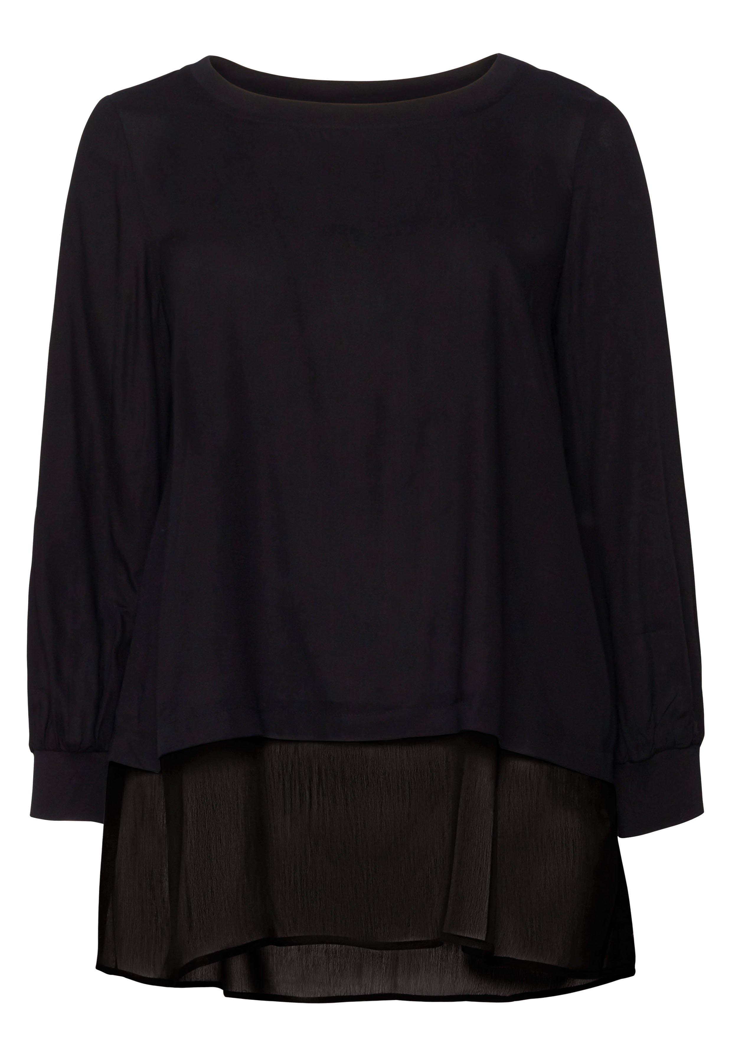 Tunika im Double-Layer-Look mit Saum aus Chiffon