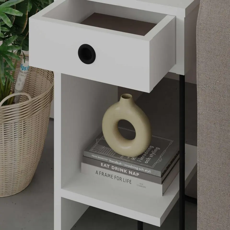 Emob Stijlvol Wit Nachtkastje - Woody Mode - 100% Melamine Gecoat