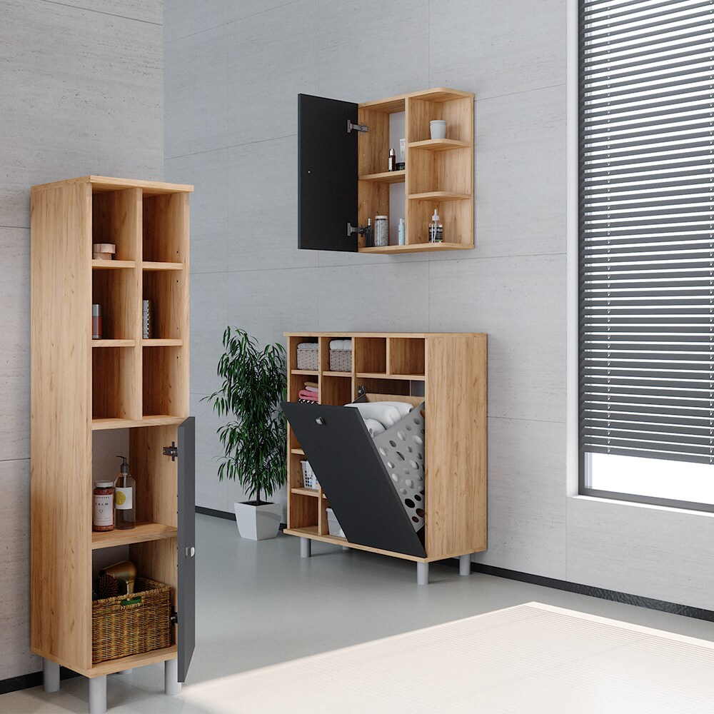 Vicco Wäscheschrank Fynn Badschrank mit Wäschekorb Badezimmerschrank Badmöbel