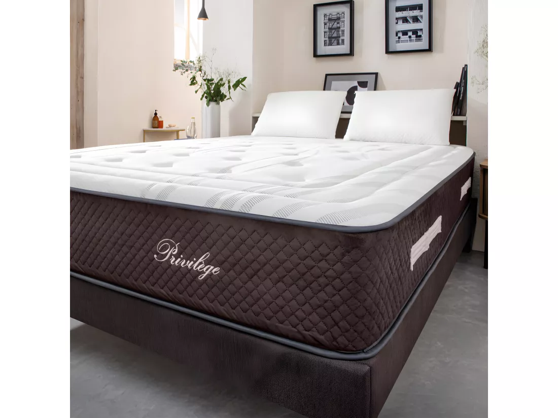 BELLECOUR LITERIE | Ensemble PRIVILEGE 90x190 cm | Matelas Ressorts ensachés + Protège matelas anti punaise
