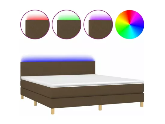 Sommier tapissier matelas et LED Marron foncé 180x200cm Tissu
