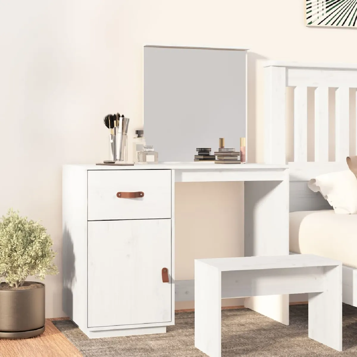 vidaXL Coiffeuse avec miroir - Blanc