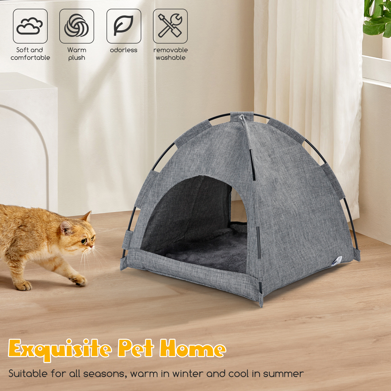 Cama Nobleza para cães e gatos, tamanho médio, lavável, com almofada removível, ideal para uso interno e externo.