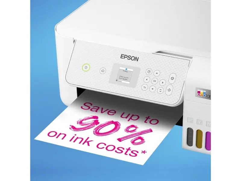 Epson EcoTank ET-2876 - Multifunktionsprinter - farve - blækprinter - ITS - A4 (medie) - op til 10 spm (udskriver) - 100 ark - Wi-Fi, USB - hvid