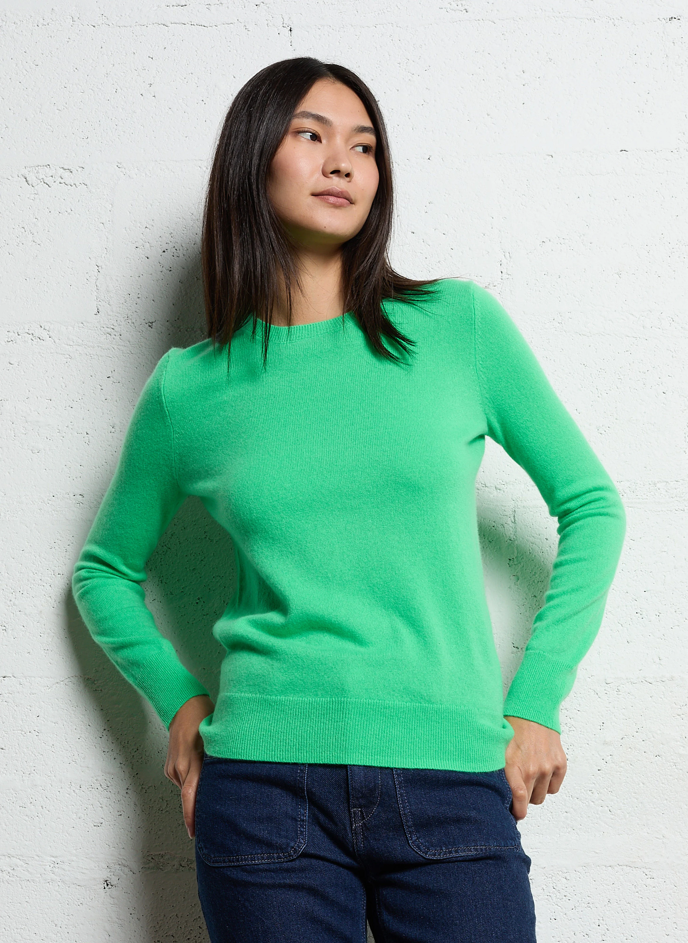 Pull droit col rond en cachemire | Vert