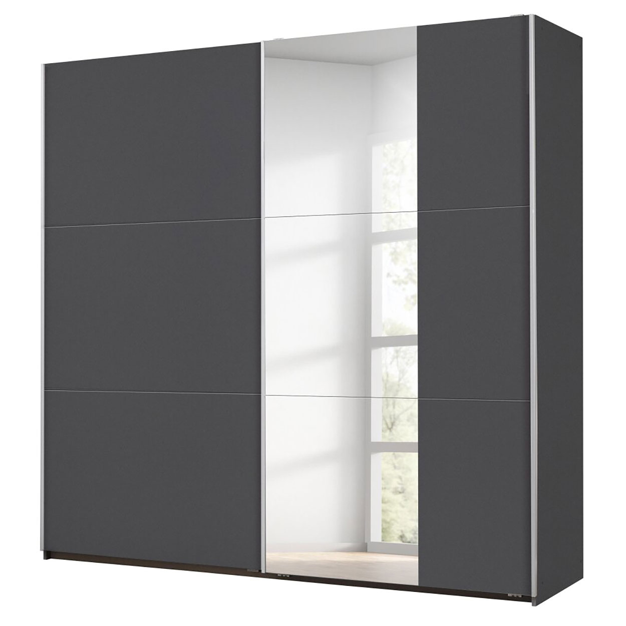 Schwebetürenschrank - grau-metallic - Spiegel - 2 Fachböden - 218 cm