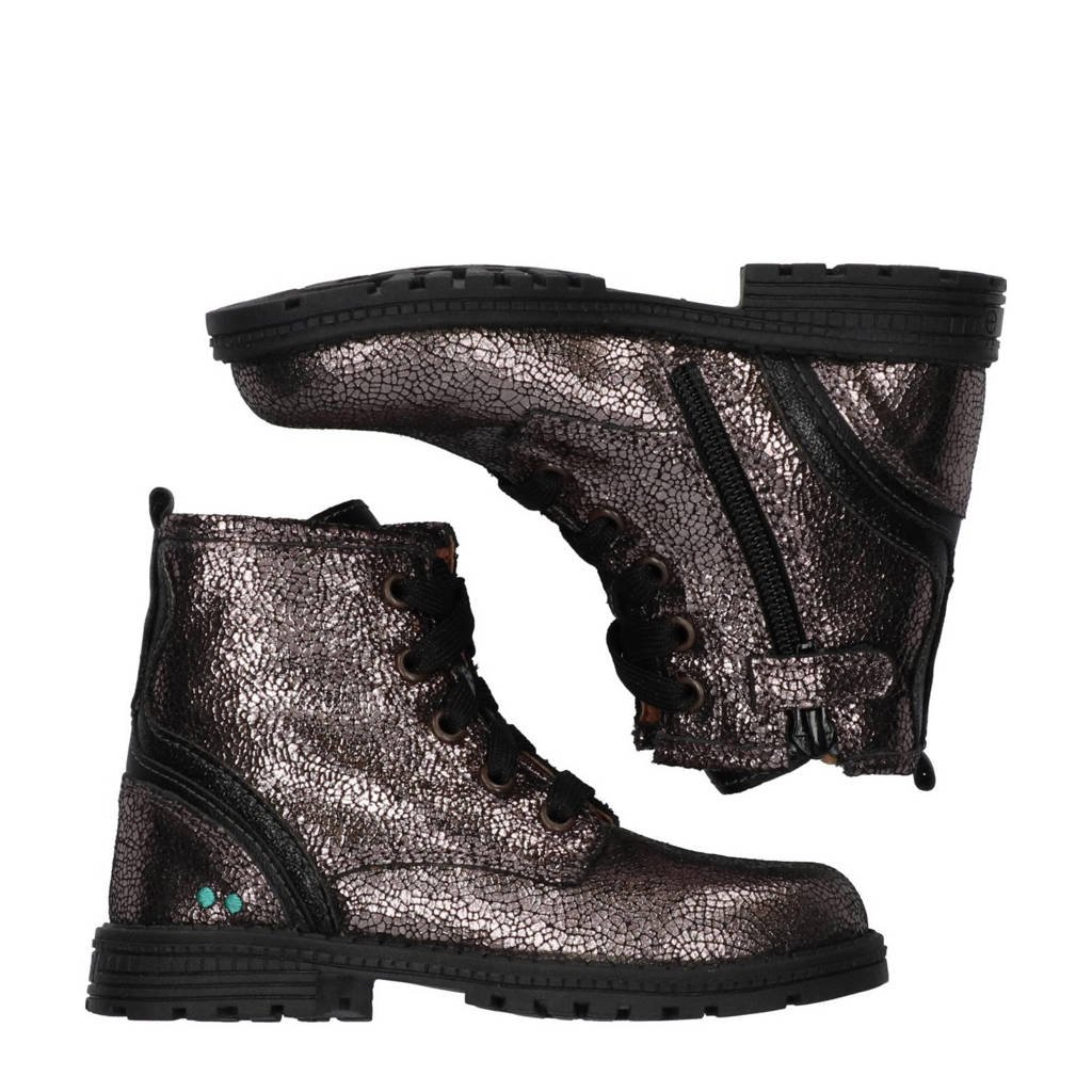 BunniesJR Tina Trotsleren veterboots grijs metallic