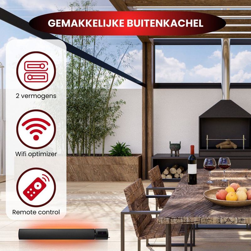 Quality Heating - Caleo - Infrarood Terrasverwarmer - Hangend - 2400 Watt - Wifi - Afstandsbediening