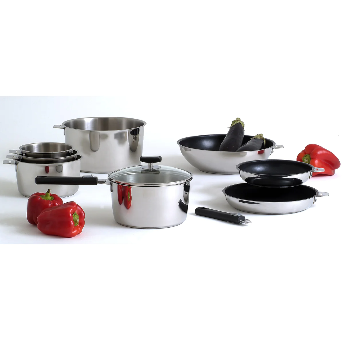 Malice - Wok 28cm inox revêtu avec couvercle et poignée noire Cuisinox