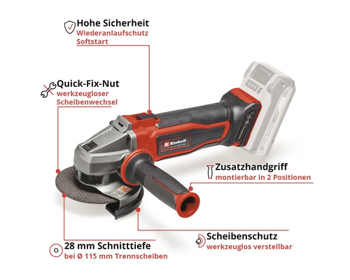 Einhell Power X-Change TE-AG 18/115 Q Li accu haakse slijper, zonder accu en lader