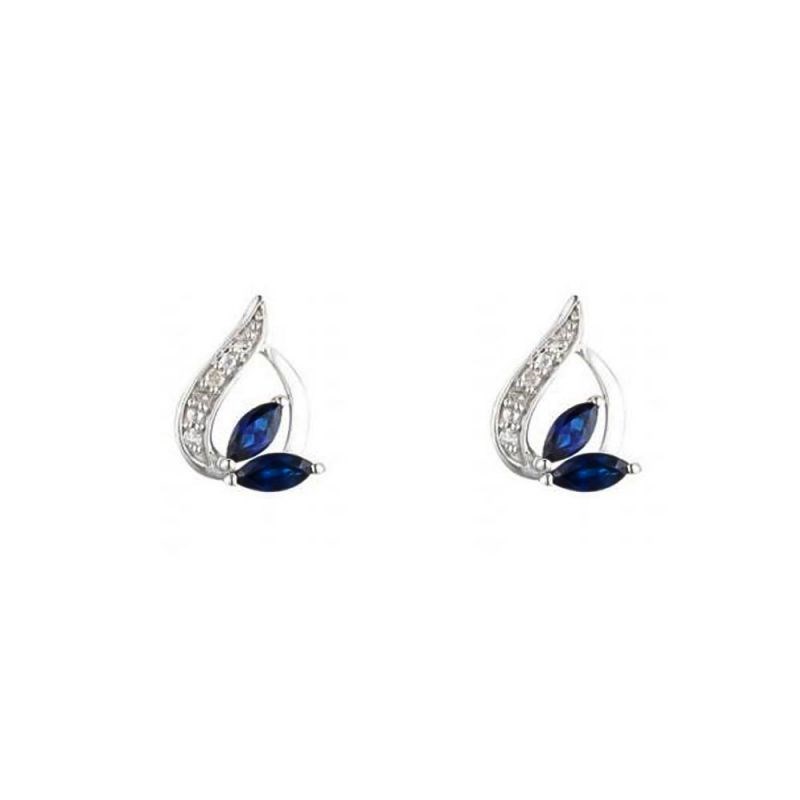 Boucles d'oreilles Or Blanc Diamant et Saphir