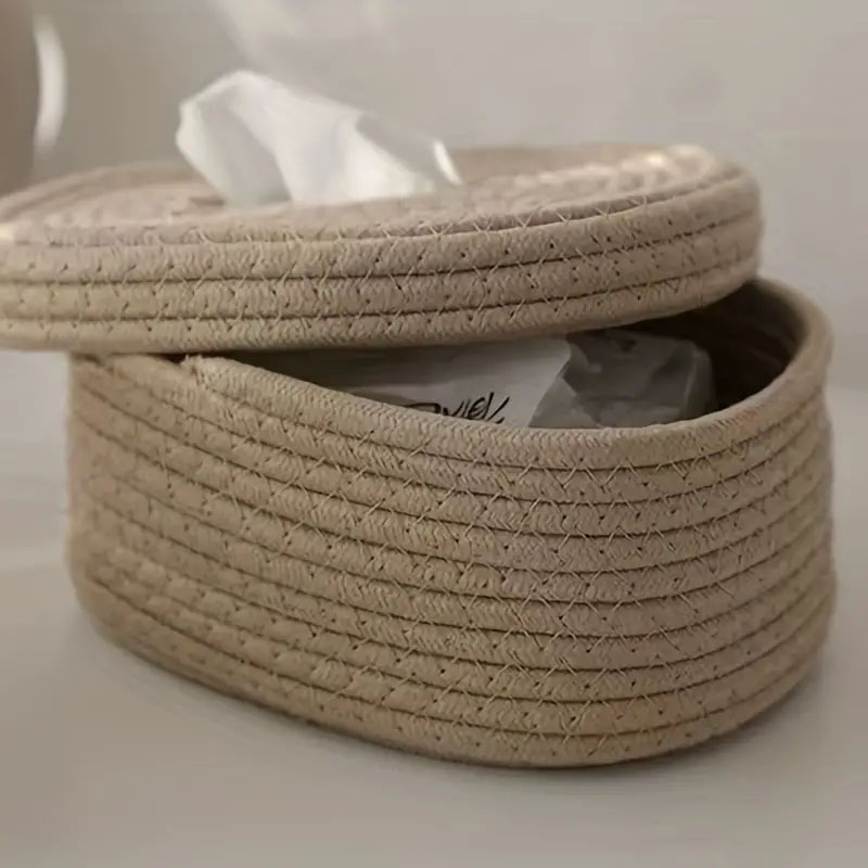 (23x9cm) Baumwollseil Taschentuch Spender Boho Nastuch Dispenser Hygge Lifestyle Kosmetik Tuch Aufbewahrungs Box - Braun