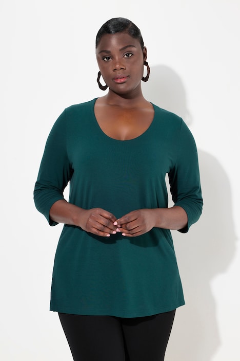Shirt, tiefer Rundhalsausschnitt, 3/4 Arm