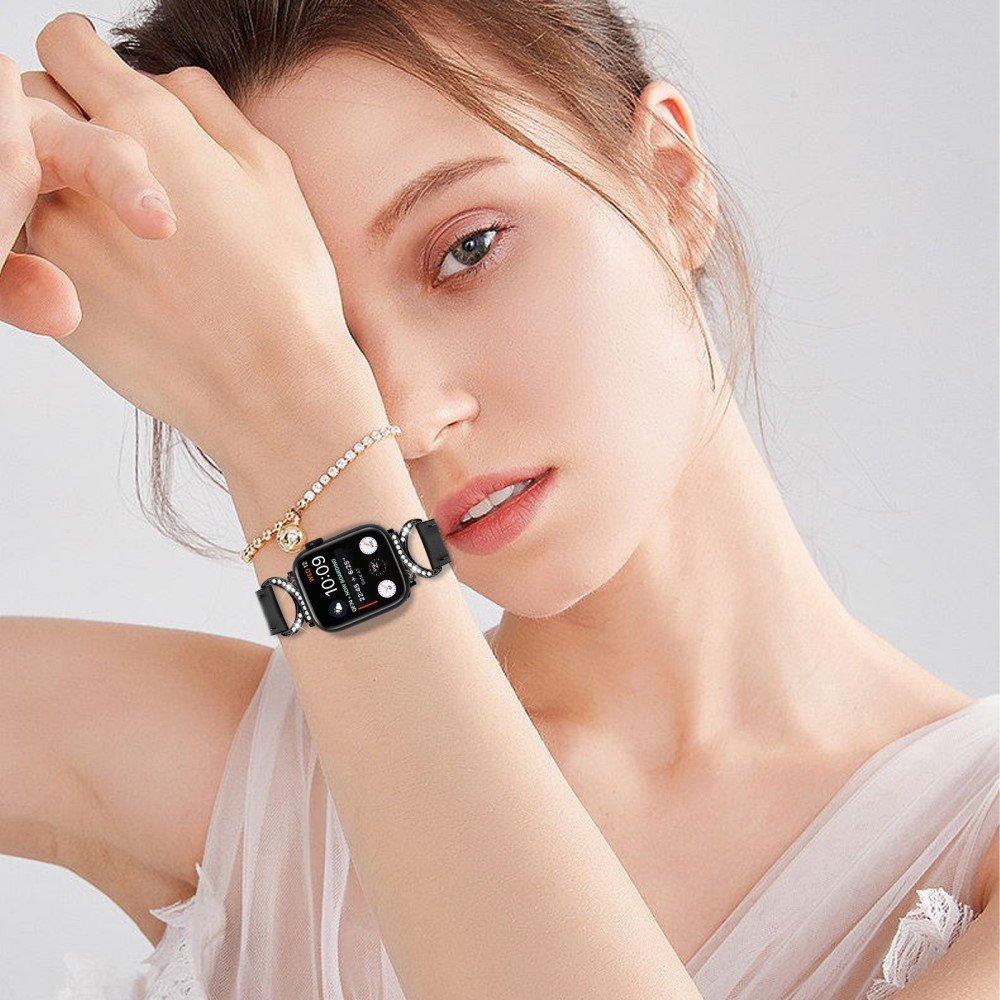 Apple Watch (42/41/40/38 mm) Echtleder Glitzer Armband (Gelenkumfang: 175-220mm) - Schwarz