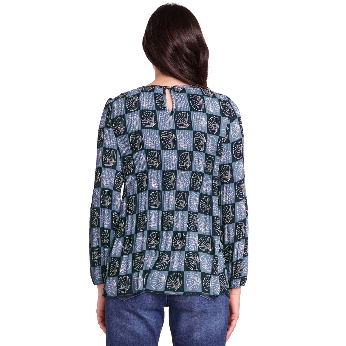 Gina Benotti Damen Plissee-Bluse mit Muschel-Motiven dunkelblau