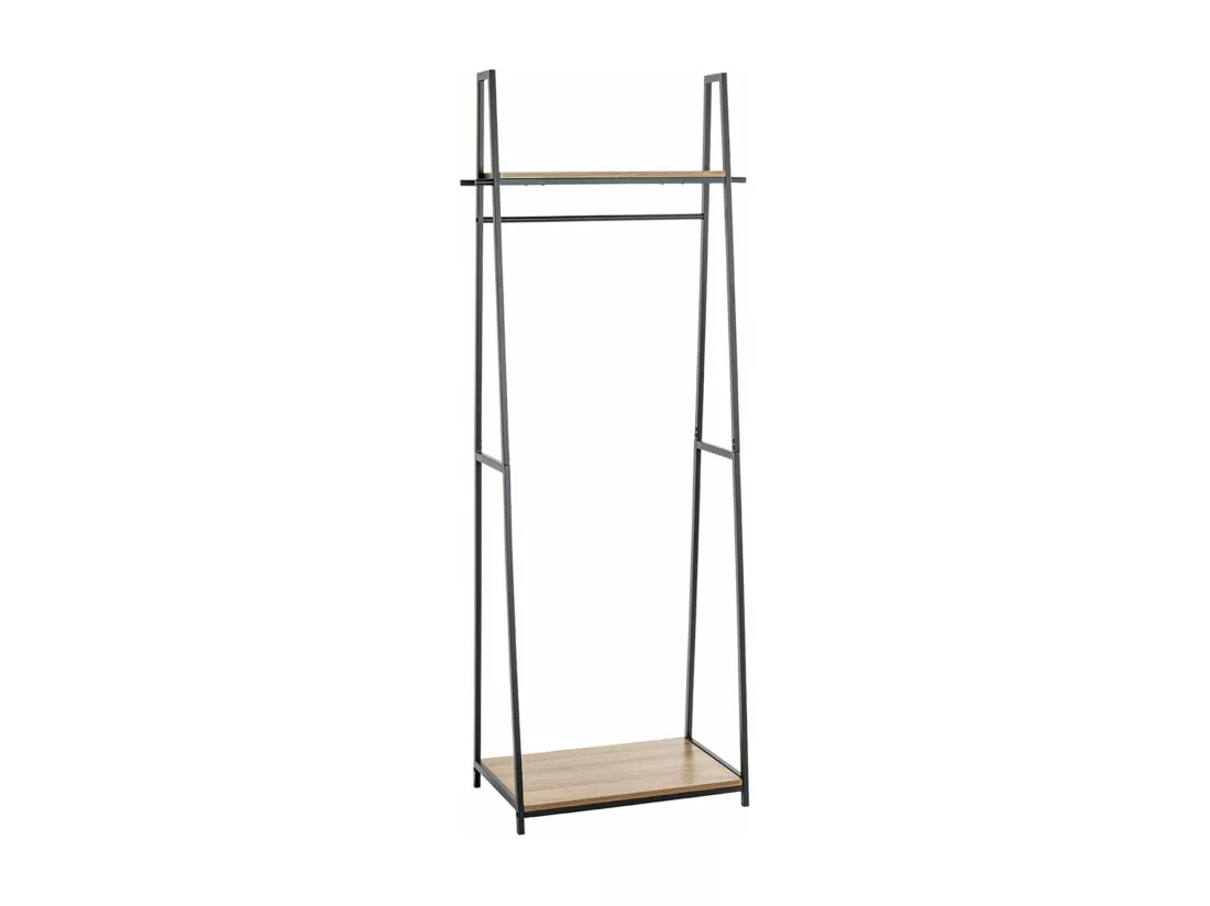 Porte-manteau en bois coloris chêne et métal coloris noir - Longueur 68 x profondeur 40 x hauteur 166 cm